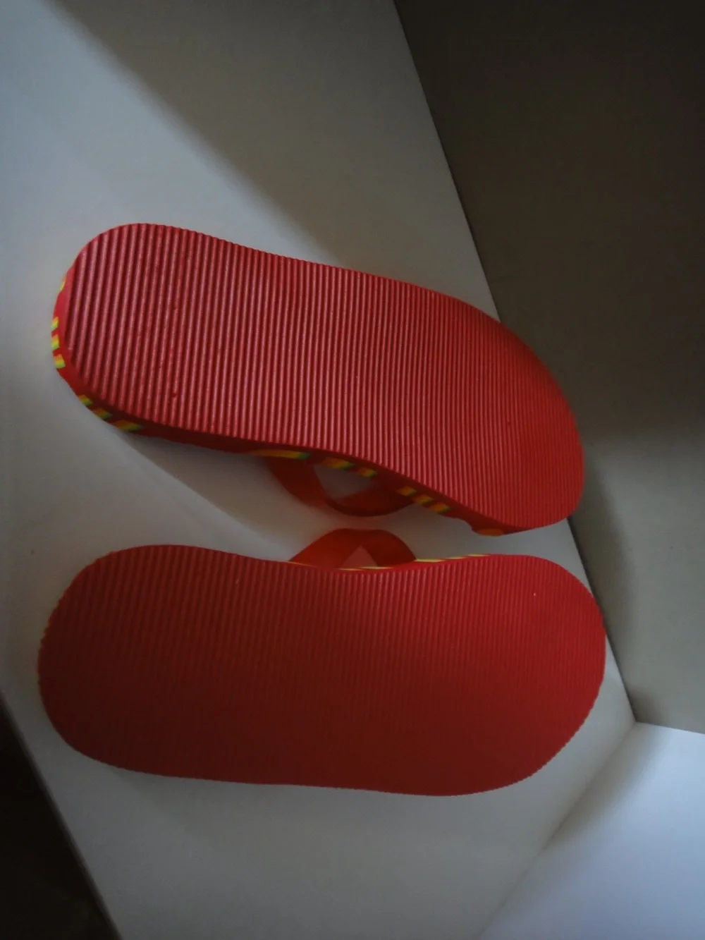 Women's Red Striped Flip Flop Sandals with Translucent Red Straps